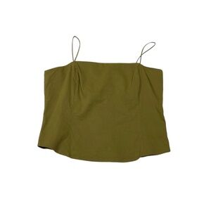 Theory Linen Blend Strappy Top Cami Sz L Green  Zip Back Clean Girl Luxury Chic